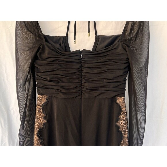 SELF-PORTRAIT Cutout Lace Trimmed Stretch Jersey Chiffon Halterneck Mini Dress 4 - Picture 10 of 13